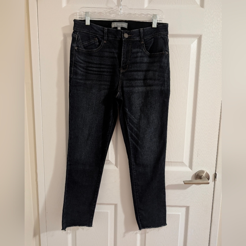 WIT & WISDOM Size 8 Dark Wash High-Rise Raw Hem Crop Jeans "Ab"solution fit